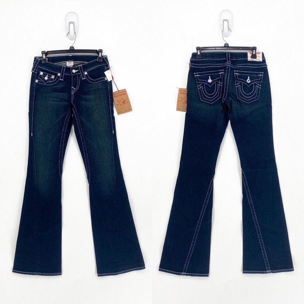 True Religion Women 26 JOEY Disco Fever Jeans Blue Crystal Swarovski Flared NEW